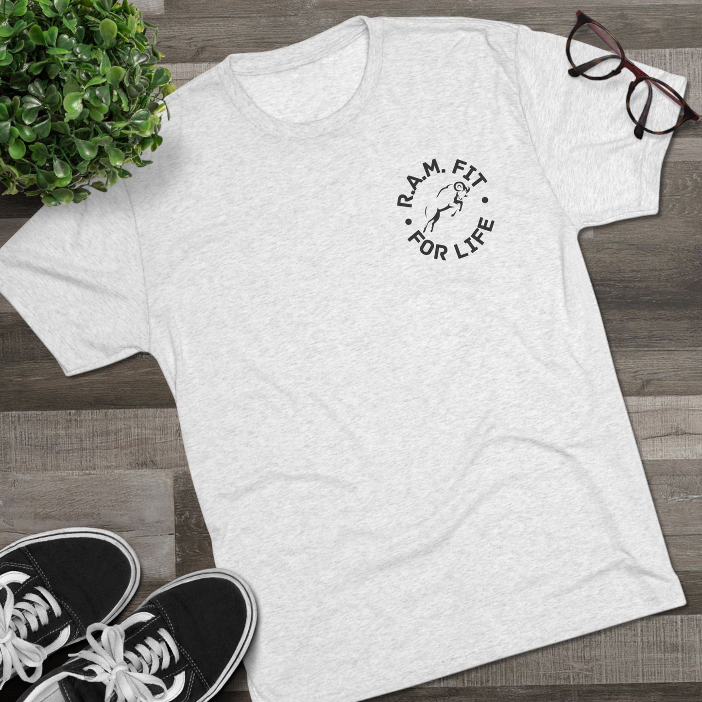 Unisex Tri-Blend Crew Faith & Fitness Design on Back