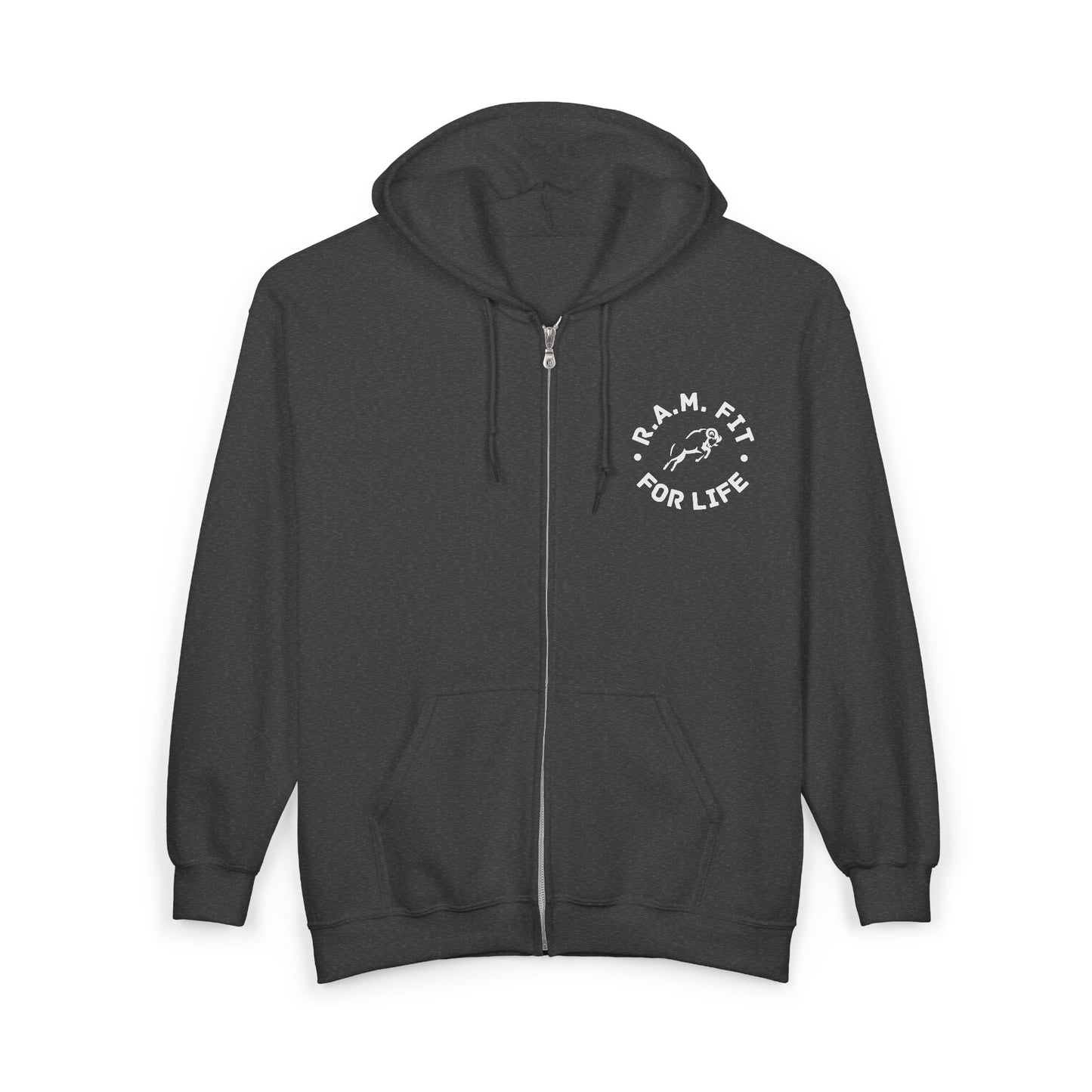 Unisex Heavy Blend™ Full Zip Hooded Sweatshirt- Faith & Fitness On Back