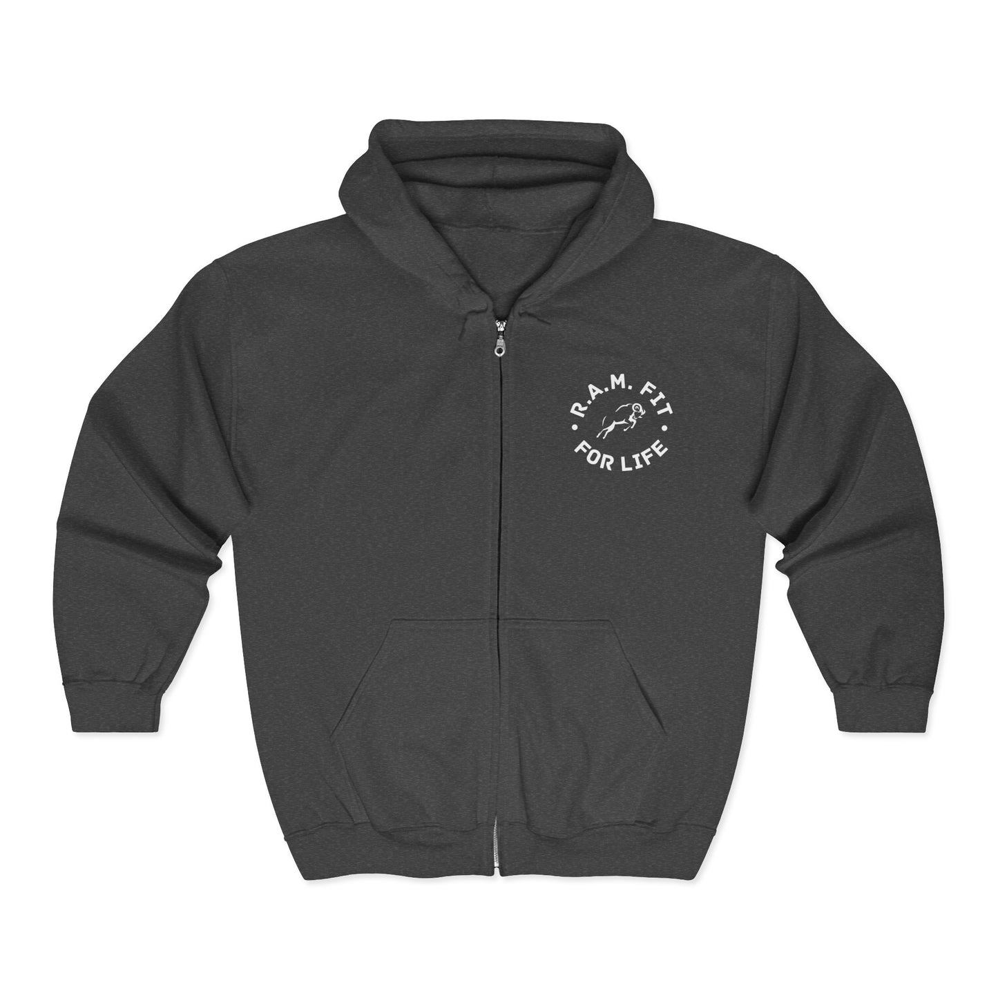 Unisex Heavy Blend™ Full Zip Hooded Sweatshirt- Faith & Fitness On Back