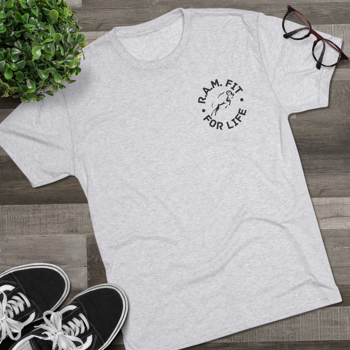 Unisex Tri-Blend Crew Faith & Fitness Design on Back